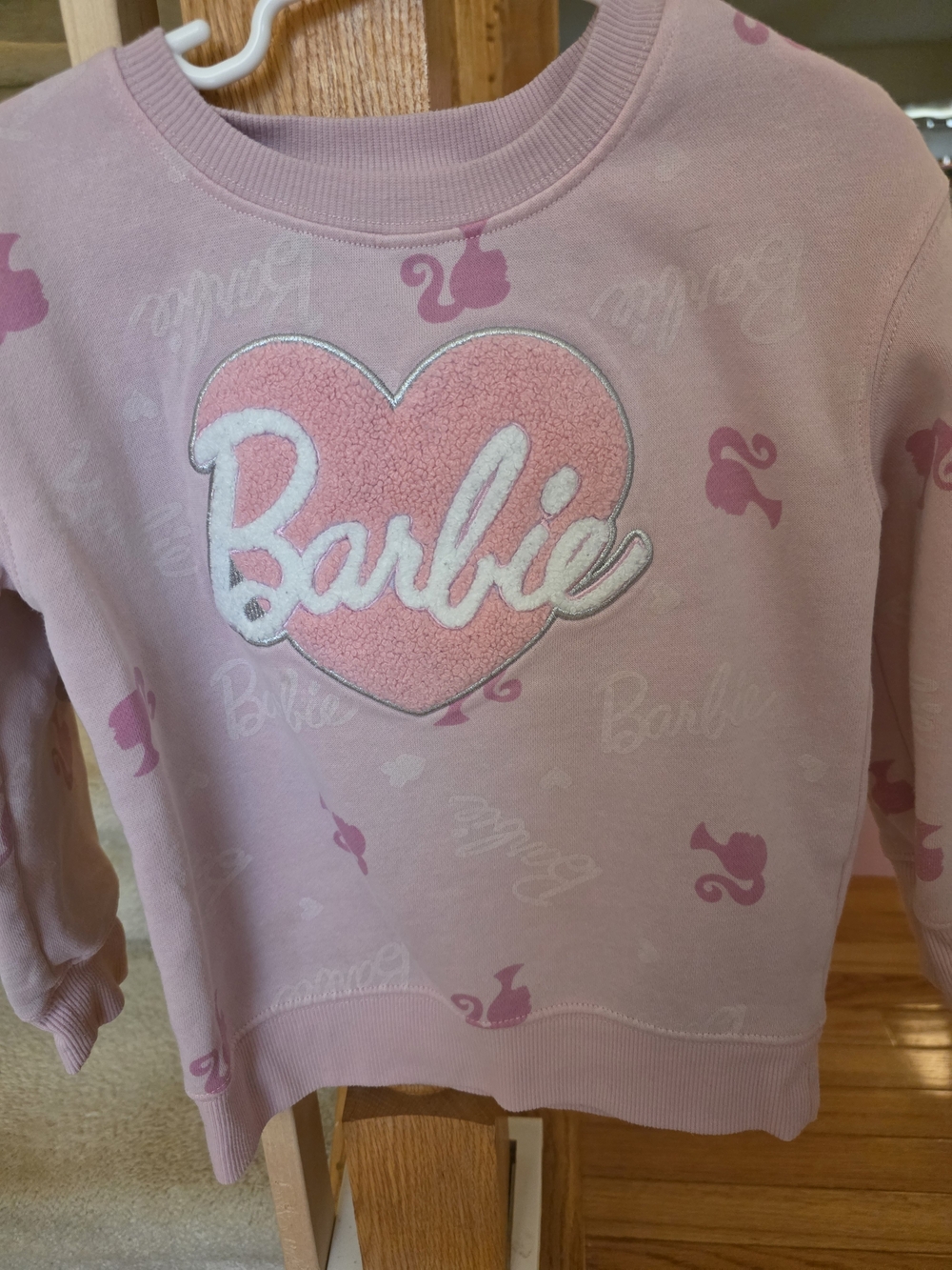 Barbie Light Pink Heart Logo Sweatshirt 4t